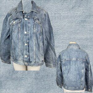 Lucky Brand +1X Denim Blue Logo Cotton Button Pockets Long Sleeve Jean Jacket